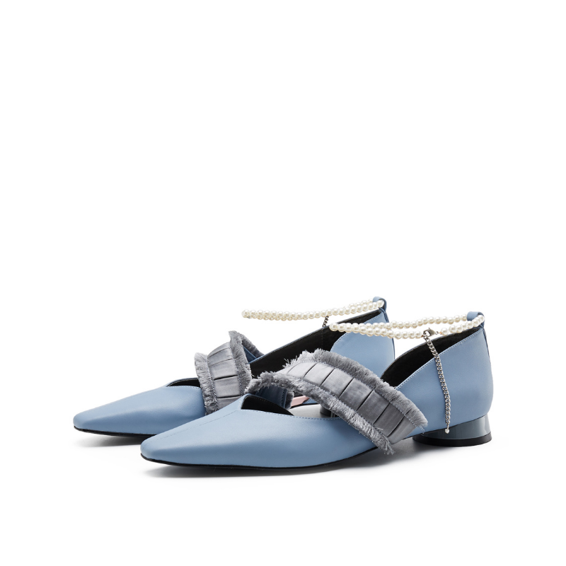 Ladies Pearl Ankle Strap Low Heel Pumps 5574 Blue - House of Avenues - Designer Shoes | 香港 | 女Ã? House of Avenues