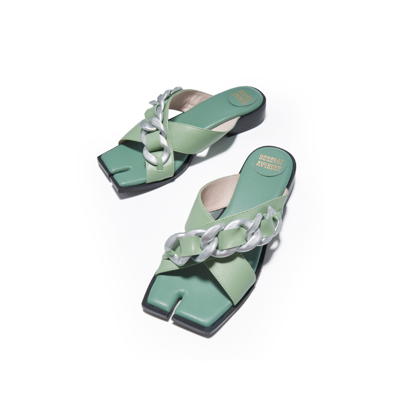 Ladies Square Toe Chain Flat Sandals 5627 Green - House of Avenues - Designer Shoes | 香港 | 女Ã? House of Avenues