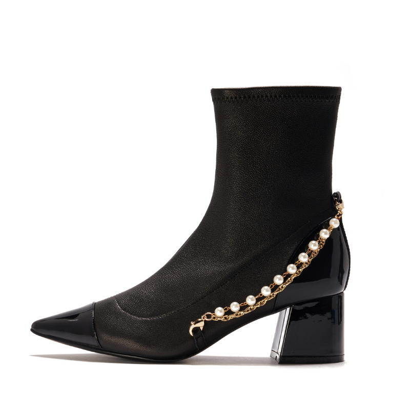 Ladies Pearl & Chain Leather Ankle Boot 5413 - House of Avenues - Designer Shoes | 香港 | 女Ã? House of Avenues