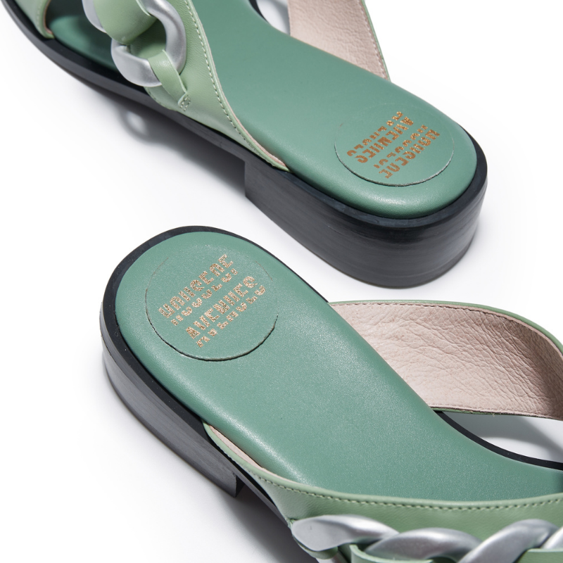 Ladies Square Toe Chain Flat Sandals 5627 Green - House of Avenues - Designer Shoes | 香港 | 女Ã? House of Avenues