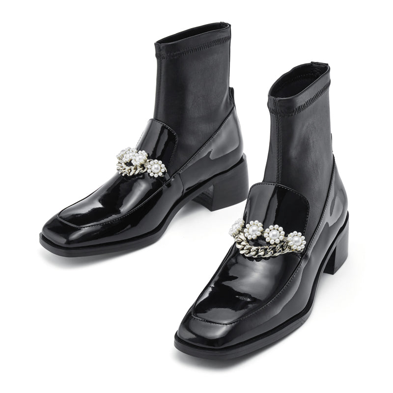 In The Name Of Love Ladies' Pearl With Chain Loafer Style Bootie 5721 Black - House of Avenues - Designer Shoes | 香港 | 女Ã? House of Avenues