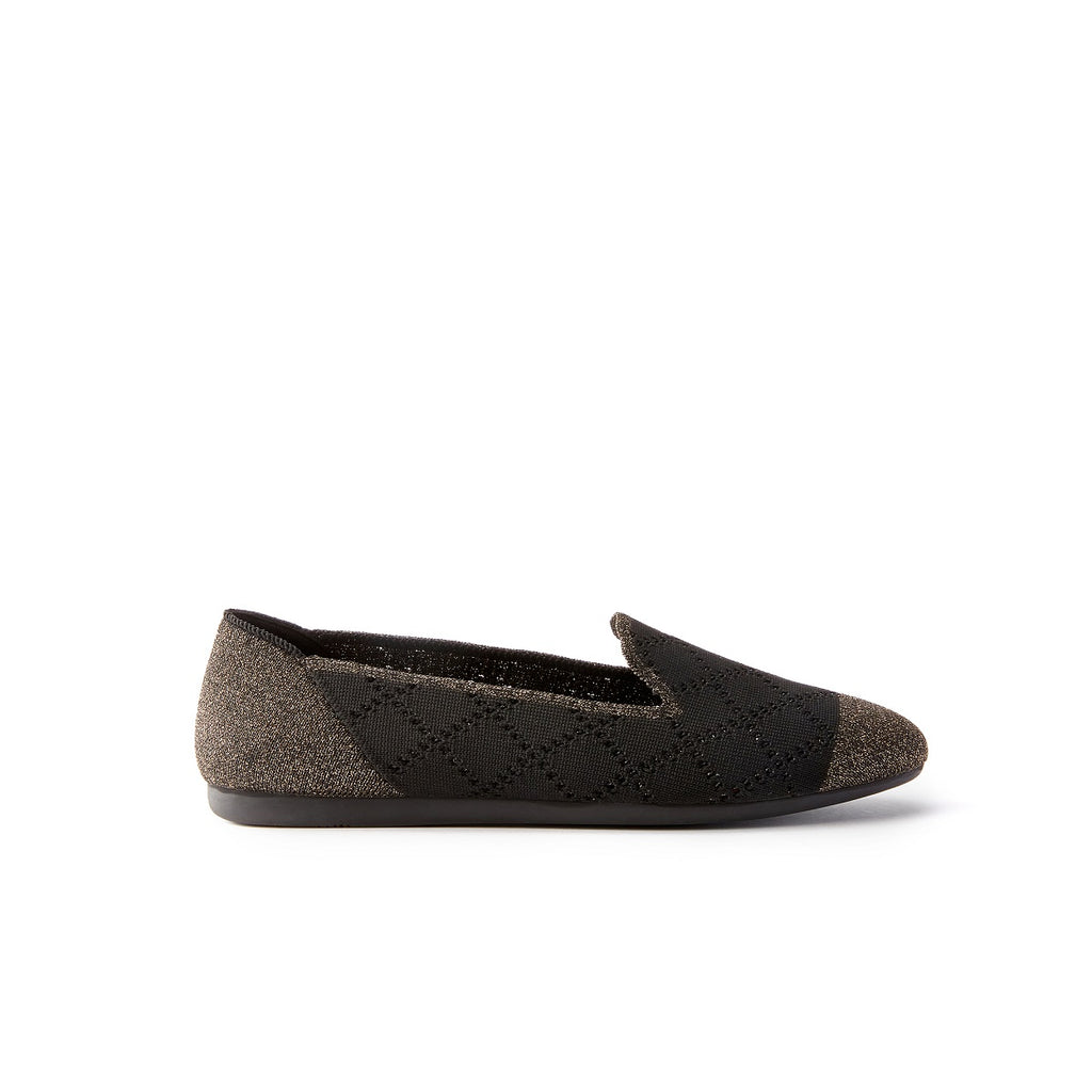 Malove Ladies' Diamond Lattice Mixed Metal Yarn Flats 5806 Black - Designer Shoes | 香港 House of Avenues 女é?