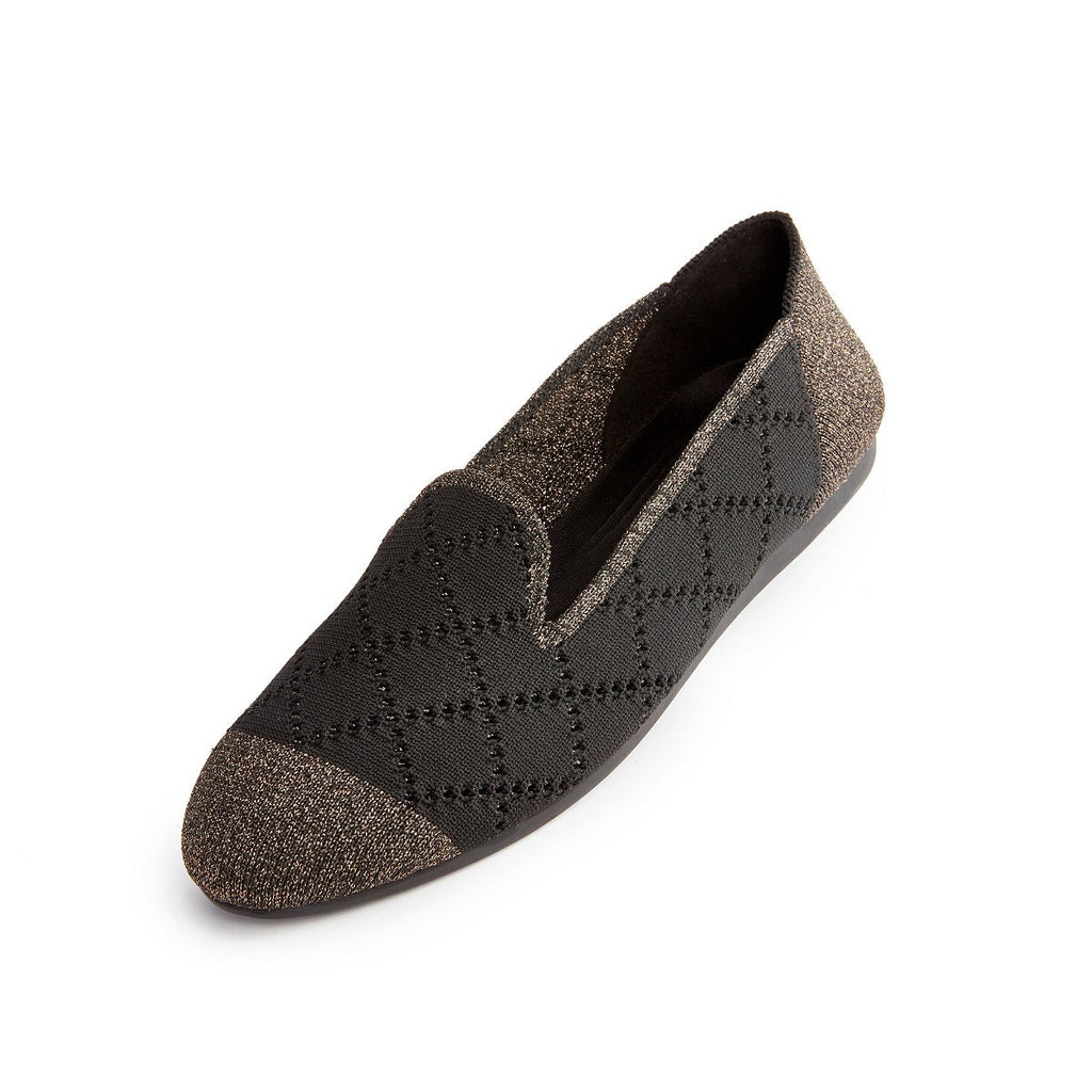 Malove Ladies' Diamond Lattice Mixed Metal Yarn Flats 5806 Black - Designer Shoes | 香港 House of Avenues 女é?