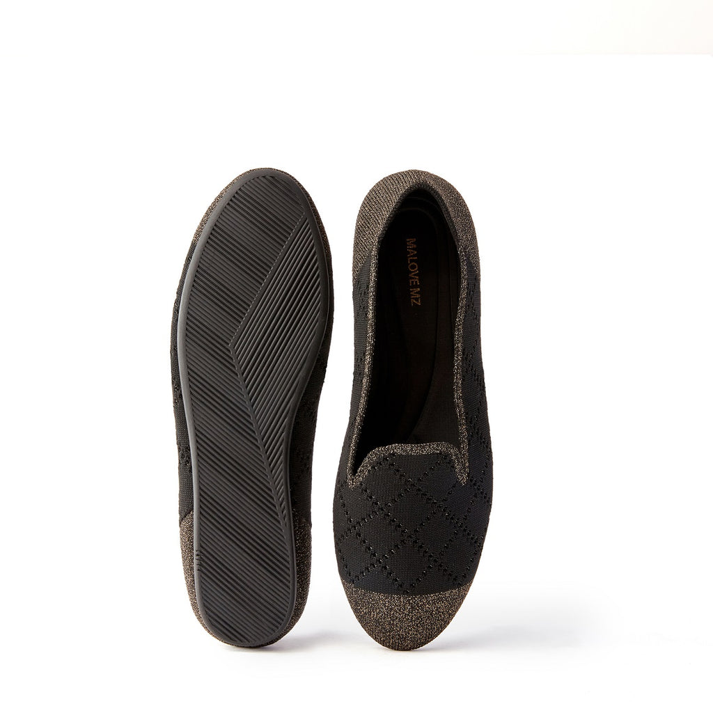 Malove Ladies' Diamond Lattice Mixed Metal Yarn Flats 5806 Black - Designer Shoes | 香港 House of Avenues 女é?