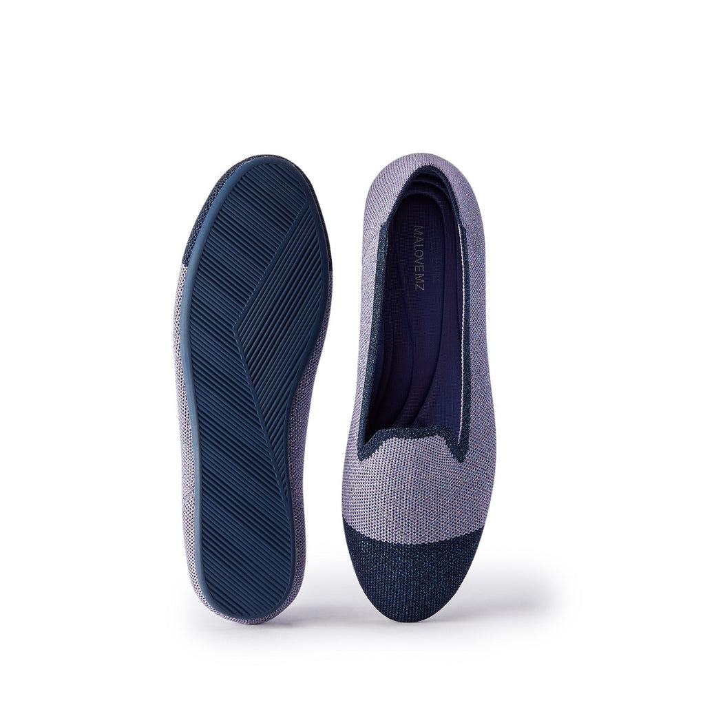 Malove Ladies' Colorblock Mixed Metal Yarn Flats 5808 Navy - Designer Shoes | 香港 House of Avenues 女é?
