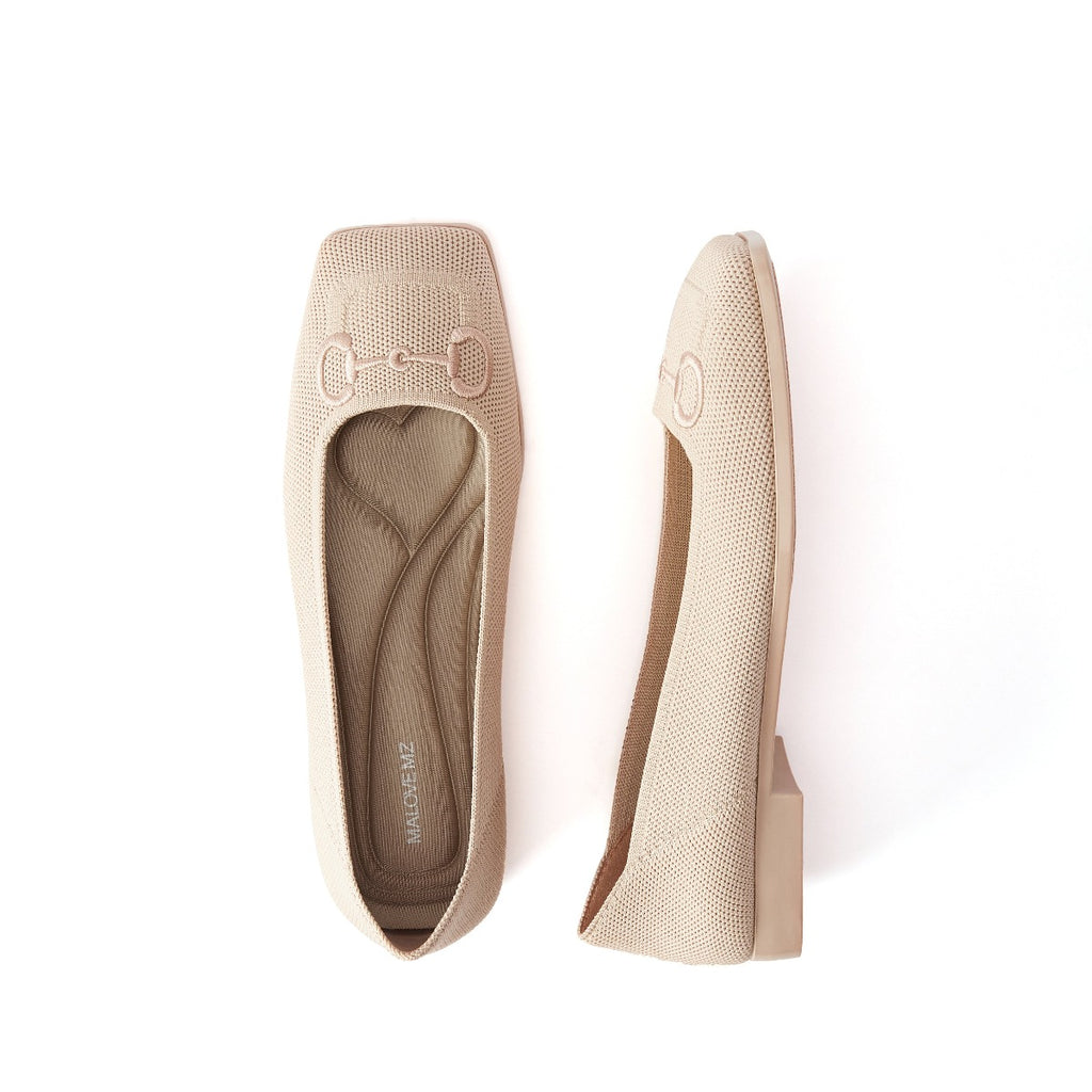 Malove Ladies' Saddle Buckle Embroidered Flats 5811 Beige - Designer Shoes | 香港 House of Avenues 女Ã?