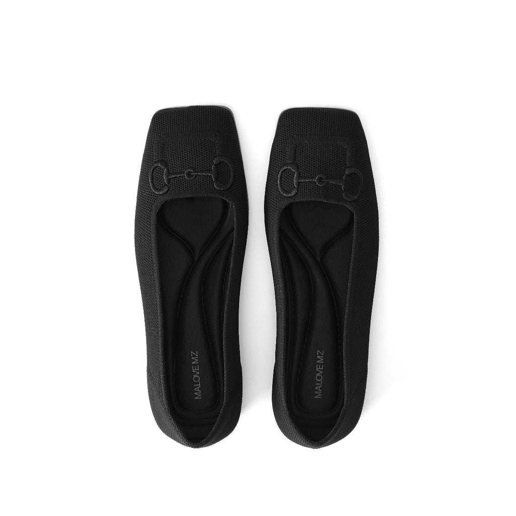 Malove Ladies' Saddle Buckle Embroidered Flats 5811 Black - Designer Shoes | 香港 House of Avenues 女Ã?