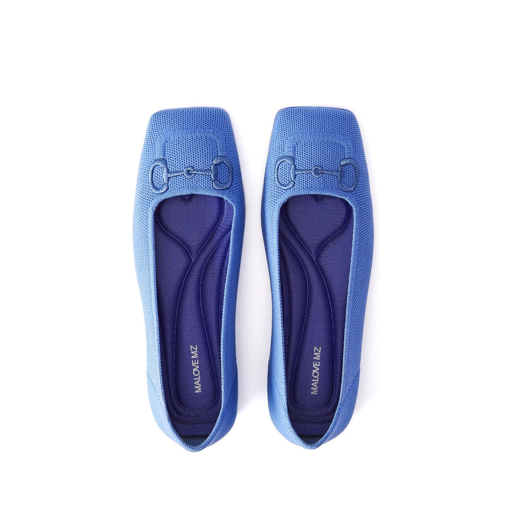 Malove Ladies' Saddle Buckle Embroidered Flats 5811 Blue - Designer Shoes | 香港 House of Avenues 女Ã?