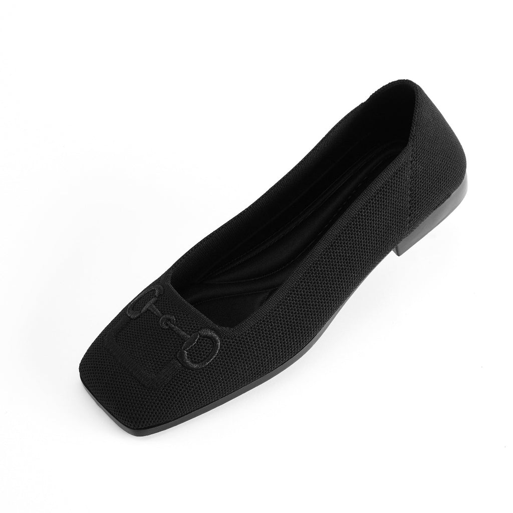 Malove Ladies' Saddle Buckle Embroidered Flats 5811 Black - Designer Shoes | 香港 House of Avenues 女Ã?
