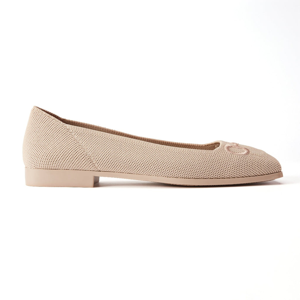Malove Ladies' Saddle Buckle Embroidered Flats 5811 Beige - Designer Shoes | 香港 House of Avenues 女Ã?