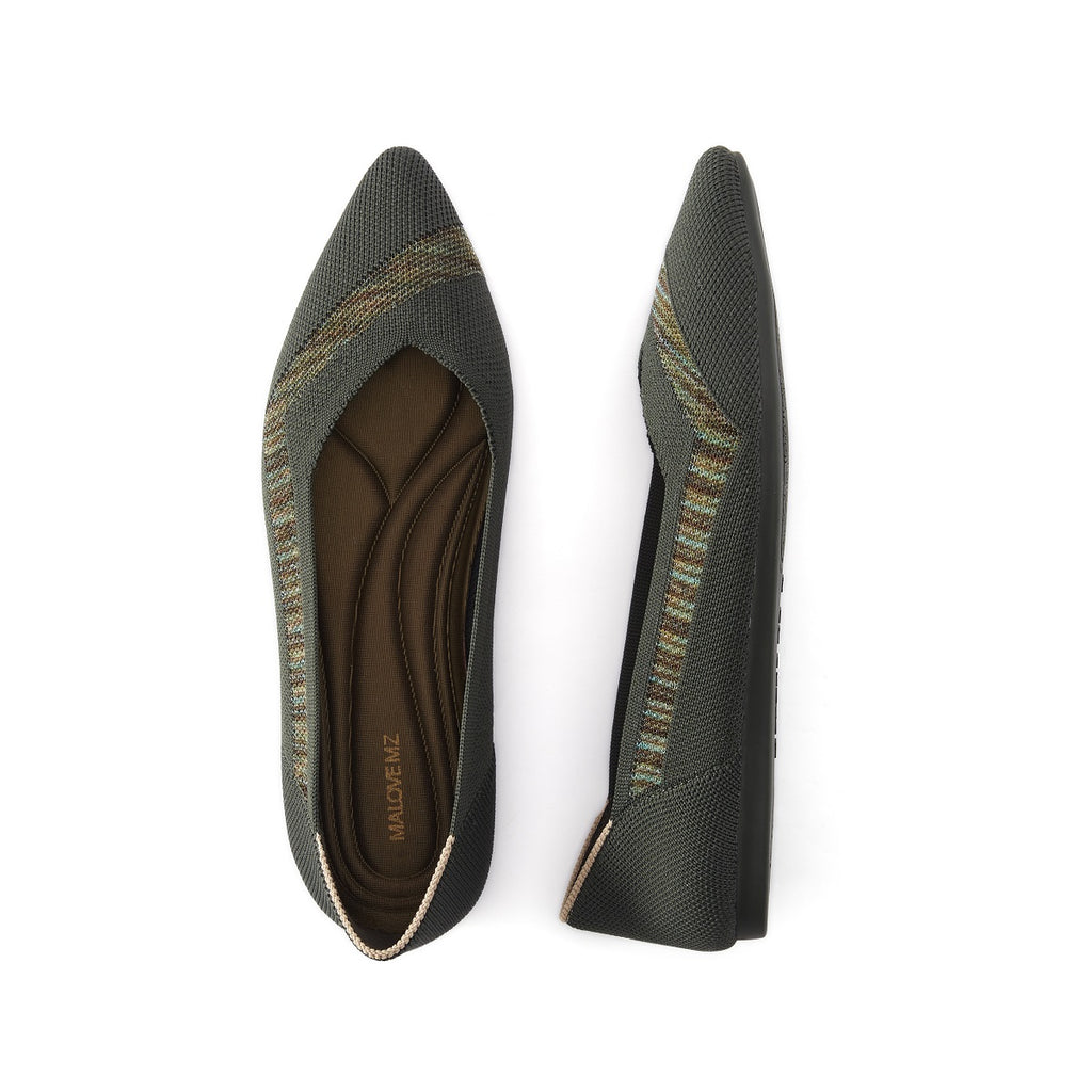 Malove Ladies' Basics Stripe Flats 5876 Green - Designer Shoes | 香港 House of Avenues 女Ã?