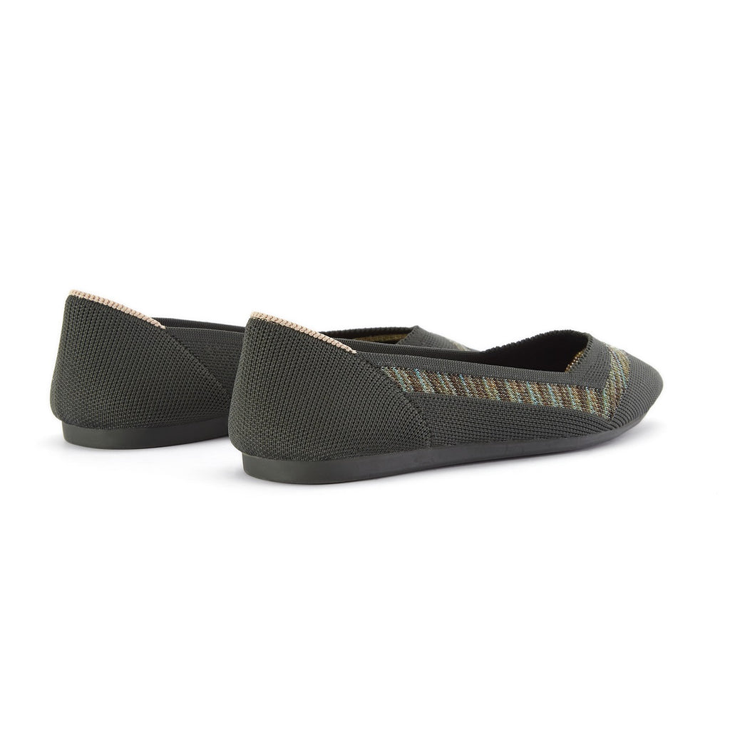 Malove Ladies' Basics Stripe Flats 5876 Green - Designer Shoes | 香港 House of Avenues 女Ã?