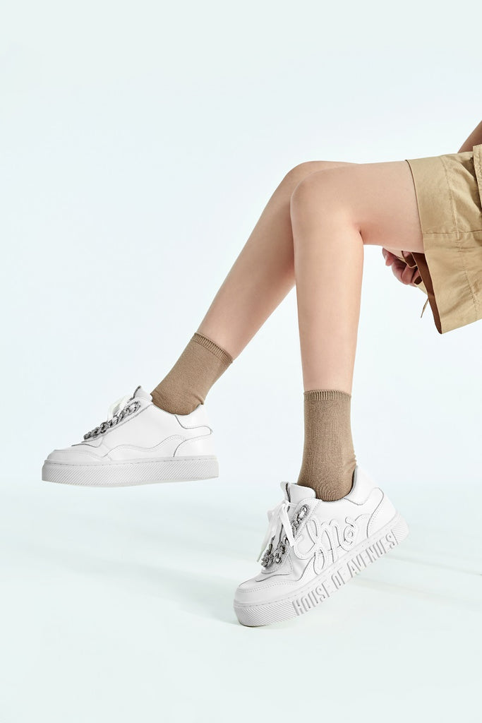 Ladies Rhinestone Chain Sneaker 5550 White - Designer Shoes | 香港 House of Avenues 女Ã?
