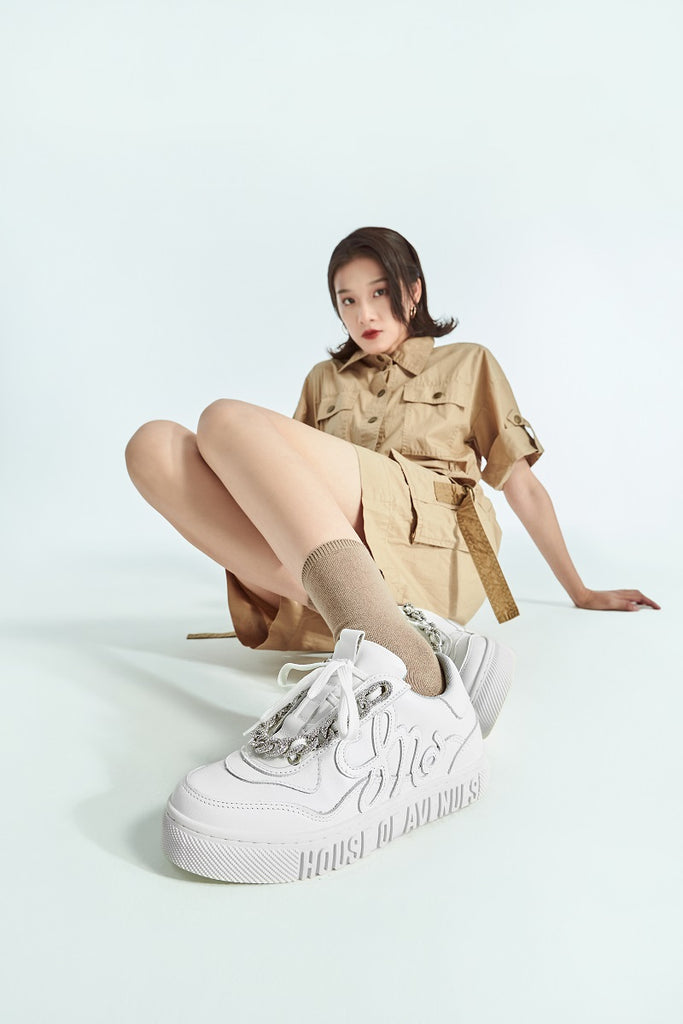 Ladies Rhinestone Chain Sneaker 5550 White - Designer Shoes | 香港 House of Avenues 女Ã?