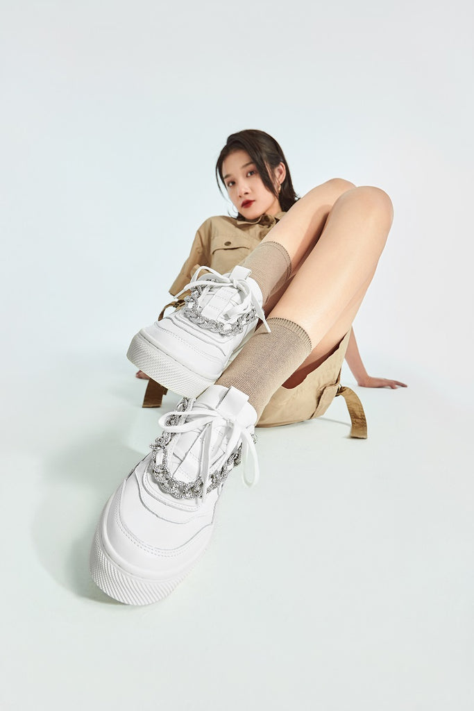 Ladies Rhinestone Chain Sneaker 5550 White - Designer Shoes | 香港 House of Avenues 女Ã?