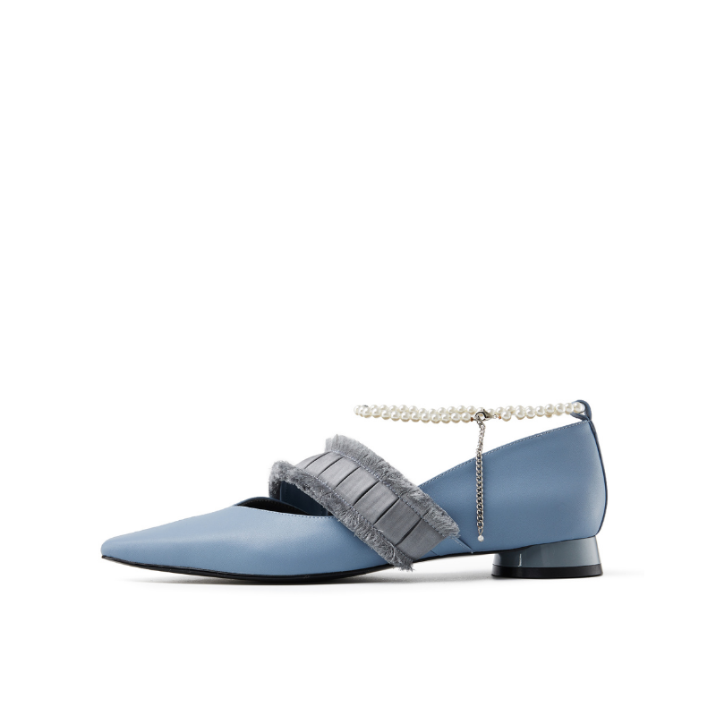 Ladies Pearl Ankle Strap Low Heel Pumps 5574 Blue - House of Avenues - Designer Shoes | 香港 | 女Ã? House of Avenues