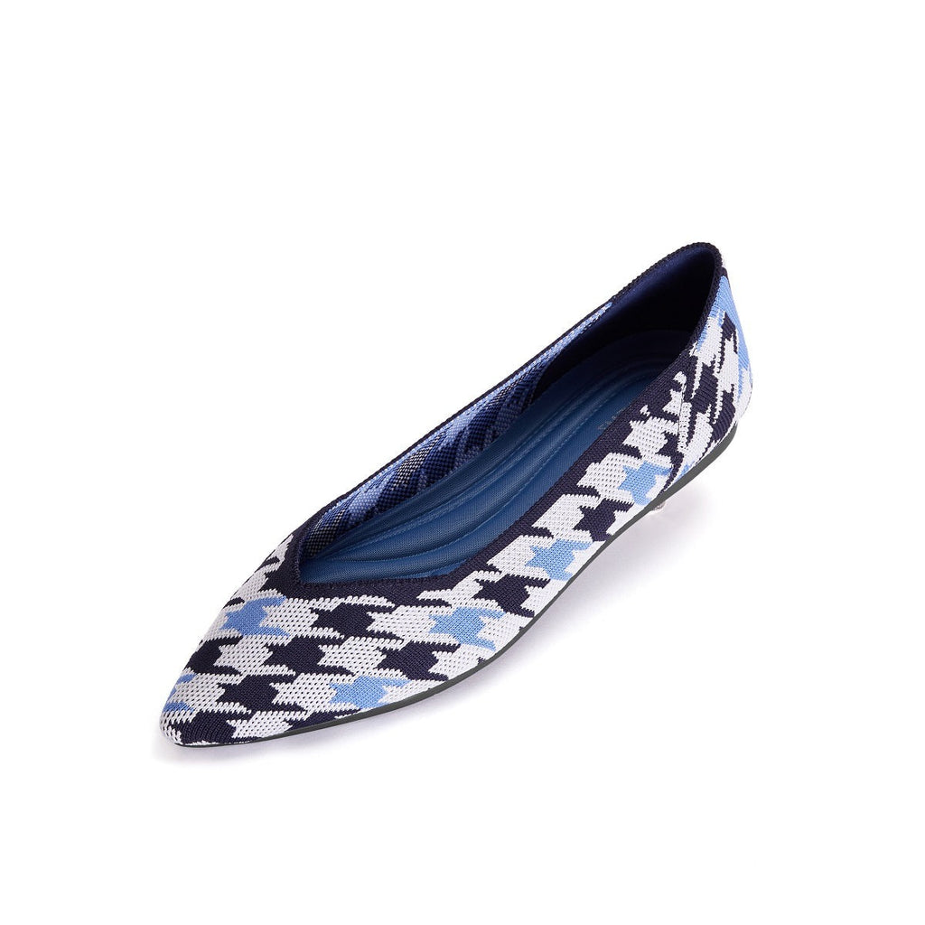 Malove Ladies' Houndstooth Pattern Flats 5877 Blue - Designer Shoes | 香港 House of Avenues 女Ã?