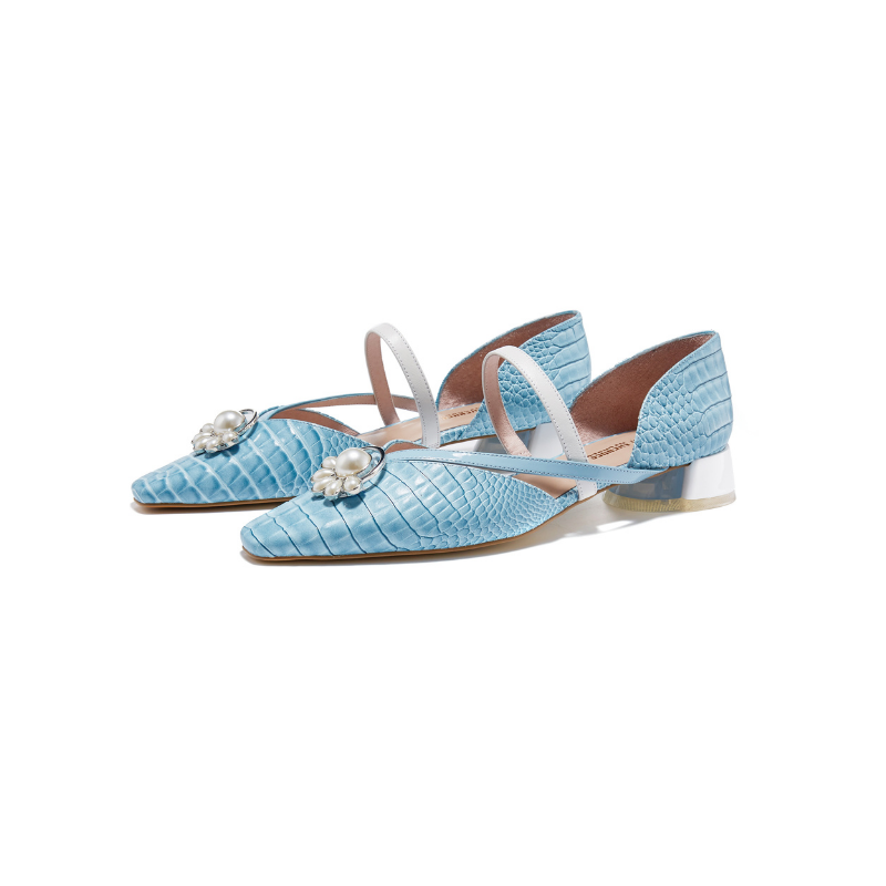 Croco Print Low Heel Mule 5641 Blue - House of Avenues - Designer Shoes | 香港 | 女Ã? House of Avenues