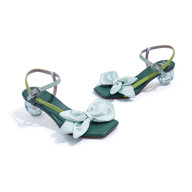 Satin Goldfish Bow Ankle Strap Sandal 5617 Green - House of Avenues - Designer Shoes | 香港 | 女Ã? House of Avenues
