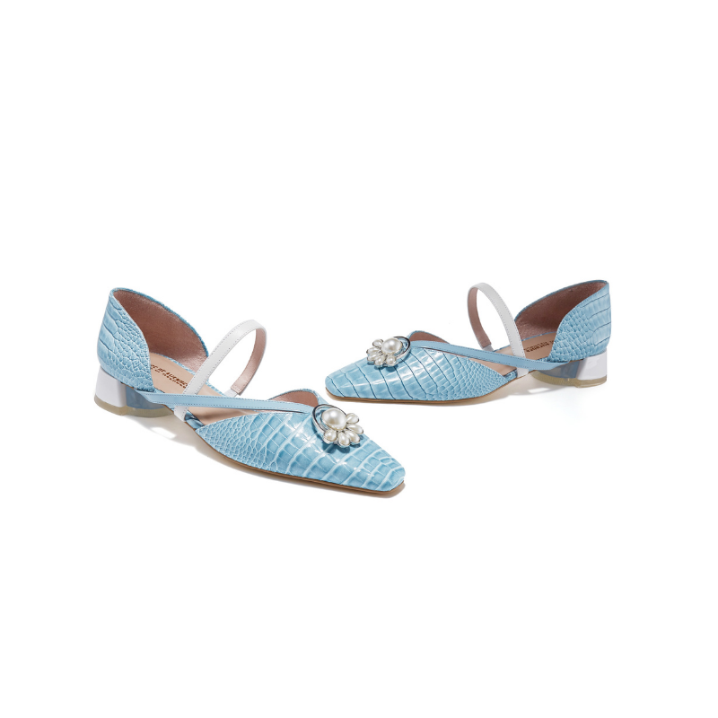 Croco Print Low Heel Mule 5641 Blue - House of Avenues - Designer Shoes | 香港 | 女Ã? House of Avenues