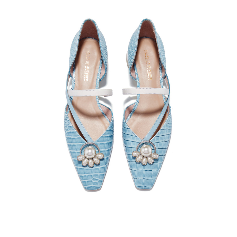 Croco Print Low Heel Mule 5641 Blue - House of Avenues - Designer Shoes | 香港 | 女Ã? House of Avenues