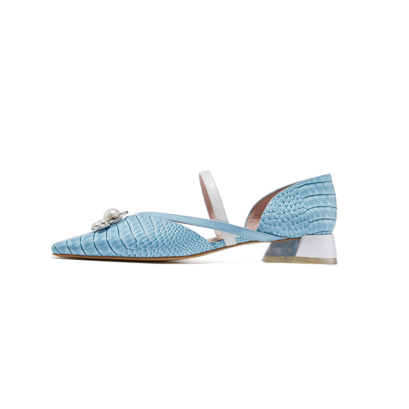 Croco Print Low Heel Mule 5641 Blue - House of Avenues - Designer Shoes | 香港 | 女Ã? House of Avenues