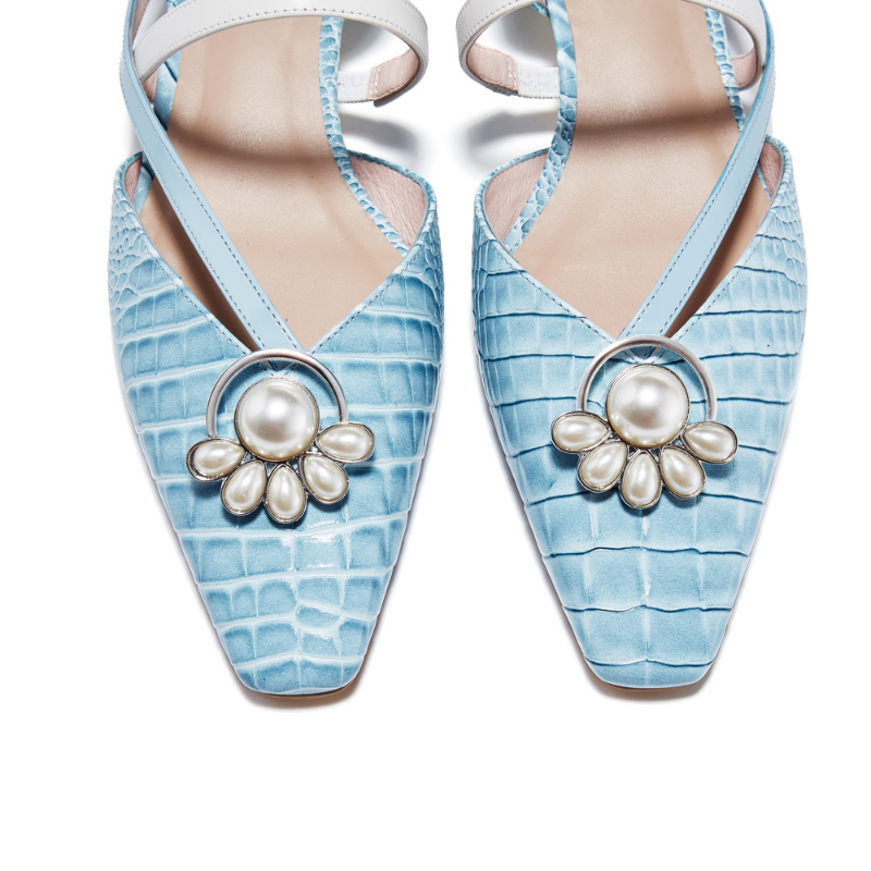 Croco Print Low Heel Mule 5641 Blue - House of Avenues - Designer Shoes | 香港 | 女Ã? House of Avenues