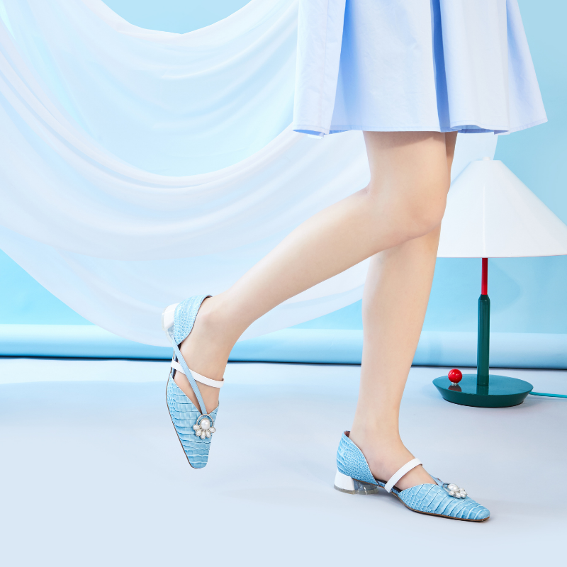 Croco Print Low Heel Mule 5641 Blue - House of Avenues - Designer Shoes | 香港 | 女Ã? House of Avenues