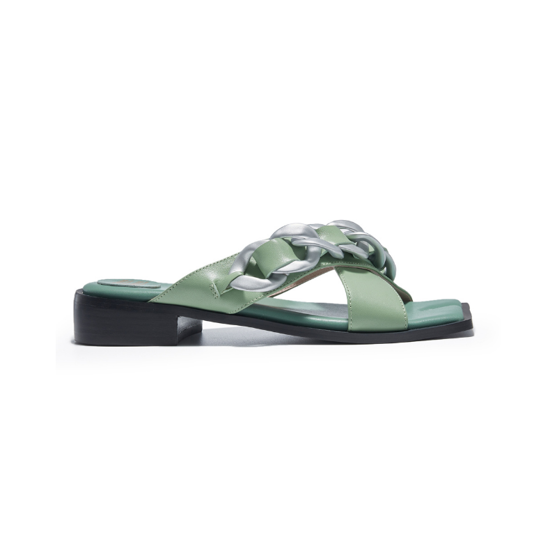 Ladies Square Toe Chain Flat Sandals 5627 Green - House of Avenues - Designer Shoes | 香港 | 女Ã? House of Avenues