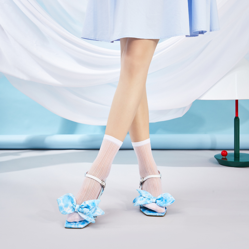 Satin Goldfish Bow Ankle Strap Sandal 5617 Blue - House of Avenues - Designer Shoes | 香港 | 女Ã? House of Avenues