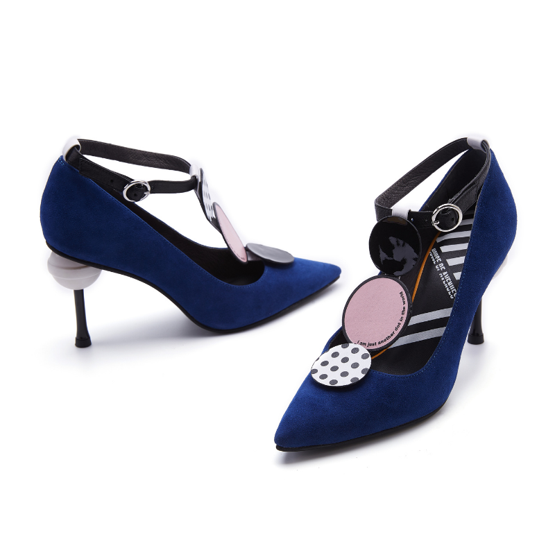 Ladies Dot Print T Strap High Heel Pumps 5148 Navy House of Avenues