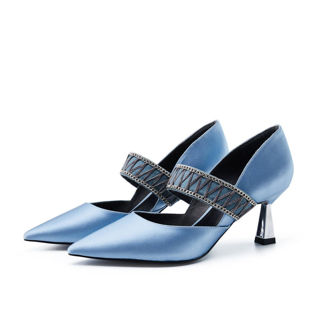 Ladies Satin Strap Mary Jane Pumps 5575 Blue - House of Avenues - Designer Shoes | 香港 | 女Ã? House of Avenues