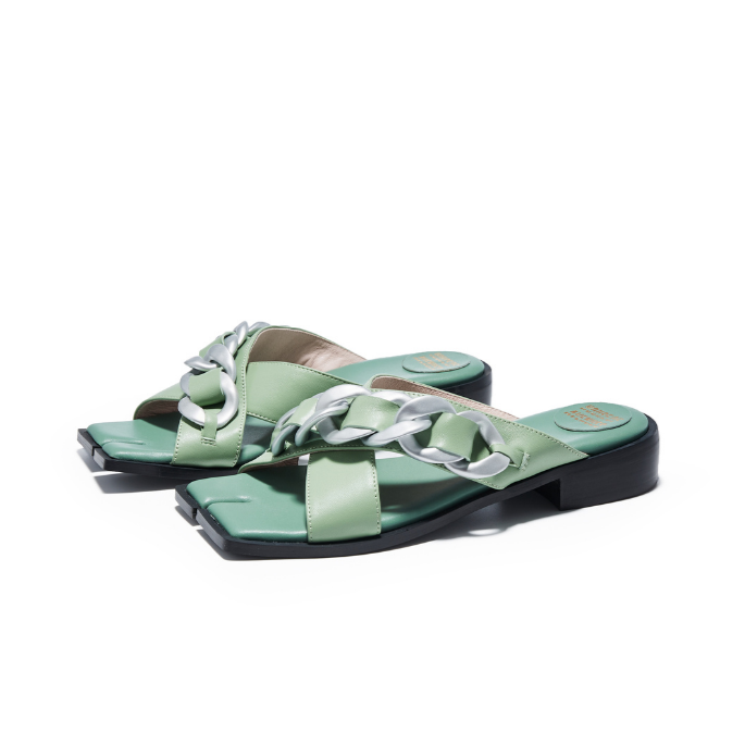 Ladies Square Toe Chain Flat Sandals 5627 Green - House of Avenues - Designer Shoes | 香港 | 女Ã? House of Avenues