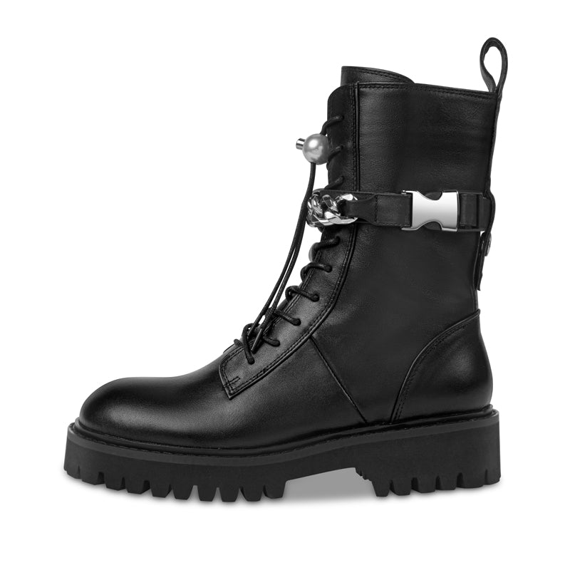 In The Name Of Love Ladies' Chain Leather Military Bootie 5563 Black - House of Avenues - Designer Shoes | 香港 | 女Ã? House of Avenues