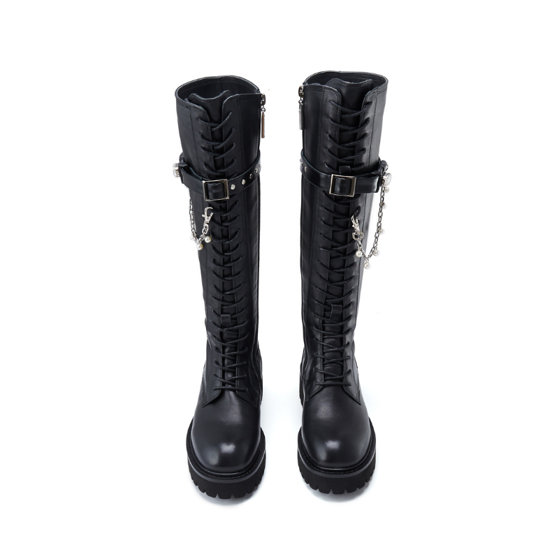 Ladies Pearl Chain Combat Boot 5564 - House of Avenues - Designer Shoes | 香港 | 女Ã? House of Avenues