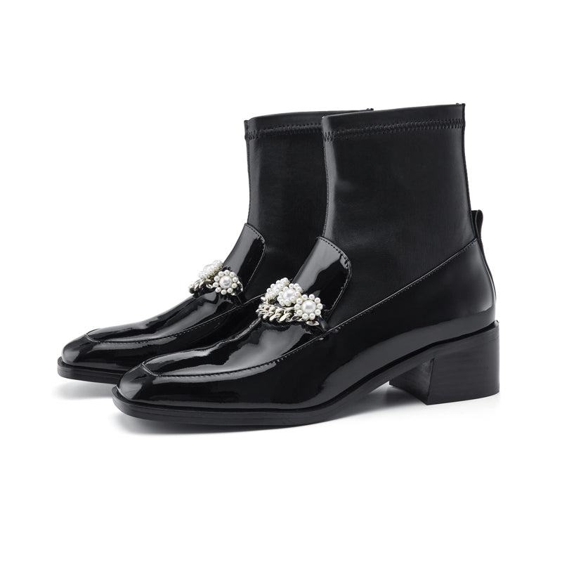 In The Name Of Love Ladies' Pearl With Chain Loafer Style Bootie 5721 Black - House of Avenues - Designer Shoes | 香港 | 女Ã? House of Avenues