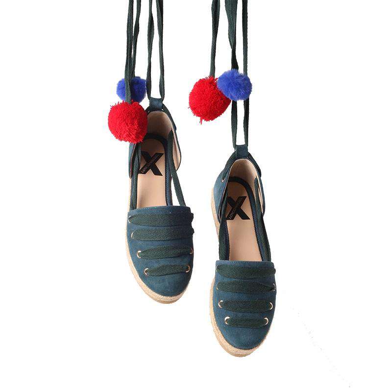 Ladies Canvas Pom Pom Lace Up Espadrille 5036 Red - House of Avenues - Designer Shoes | 香港 | 女Ã? House of Avenues