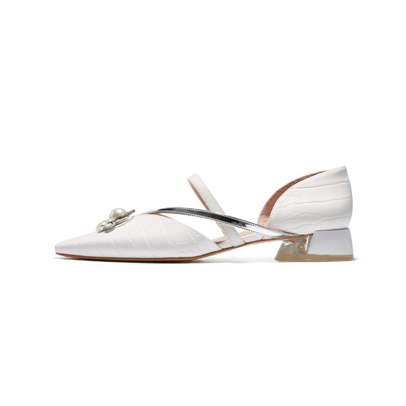 Croco Print Low Heel Mule 5641 White - House of Avenues - Designer Shoes | 香港 | 女Ã? House of Avenues