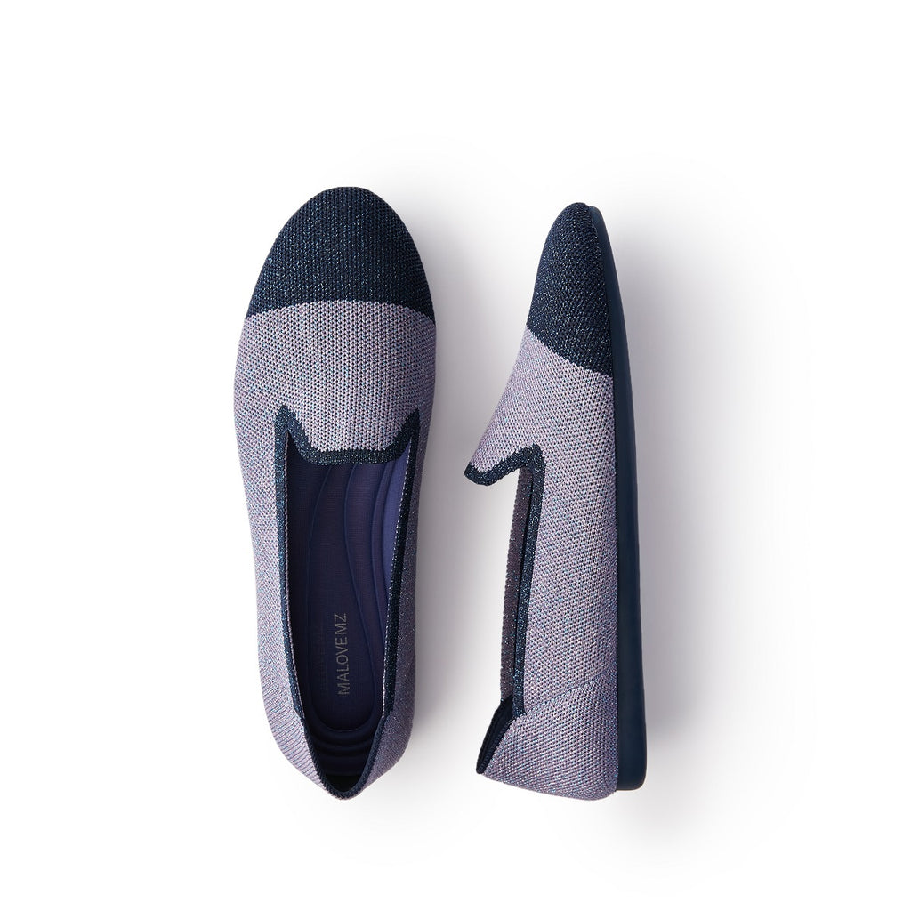 Malove Ladies' Colorblock Mixed Metal Yarn Flats 5808 Navy - Designer Shoes | 香港 House of Avenues 女é?