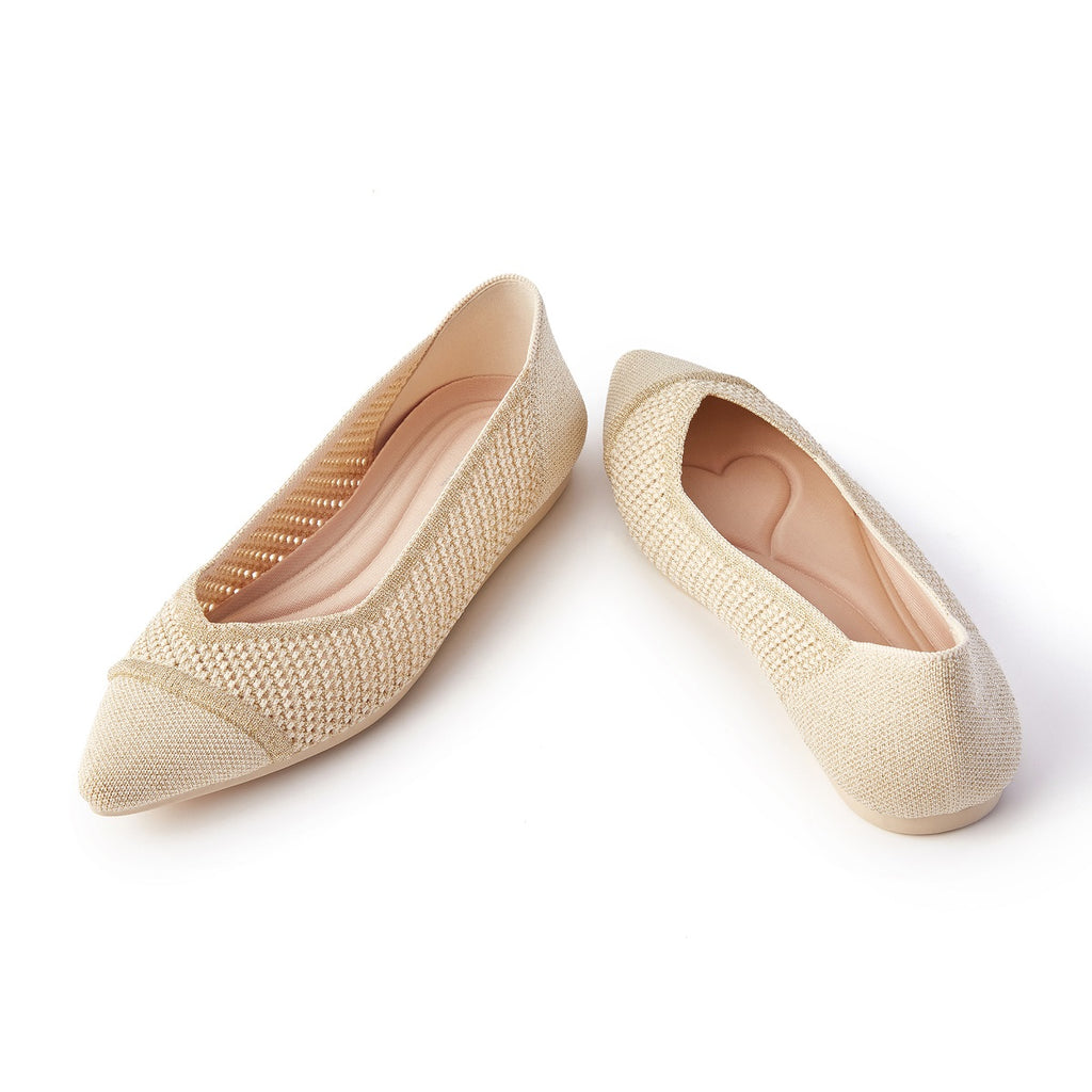 Malove Ladies' Openwork Texture Flats 5807 Gold - Designer Shoes | 香港 House of Avenues 女Ã?