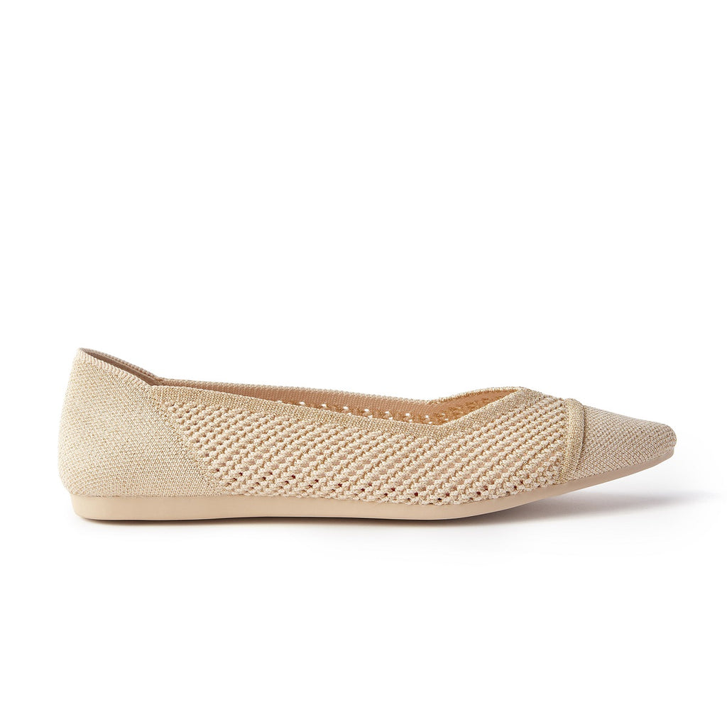 Malove Ladies' Openwork Texture Flats 5807 Gold - Designer Shoes | 香港 House of Avenues 女Ã?