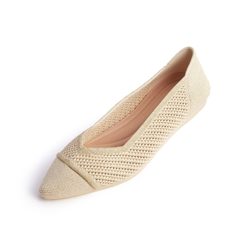 Malove Ladies' Openwork Texture Flats 5807 Gold - Designer Shoes | 香港 House of Avenues 女Ã?