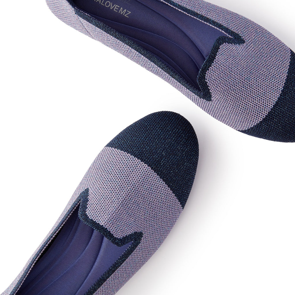 Malove Ladies' Colorblock Mixed Metal Yarn Flats 5808 Navy - Designer Shoes | 香港 House of Avenues 女é?