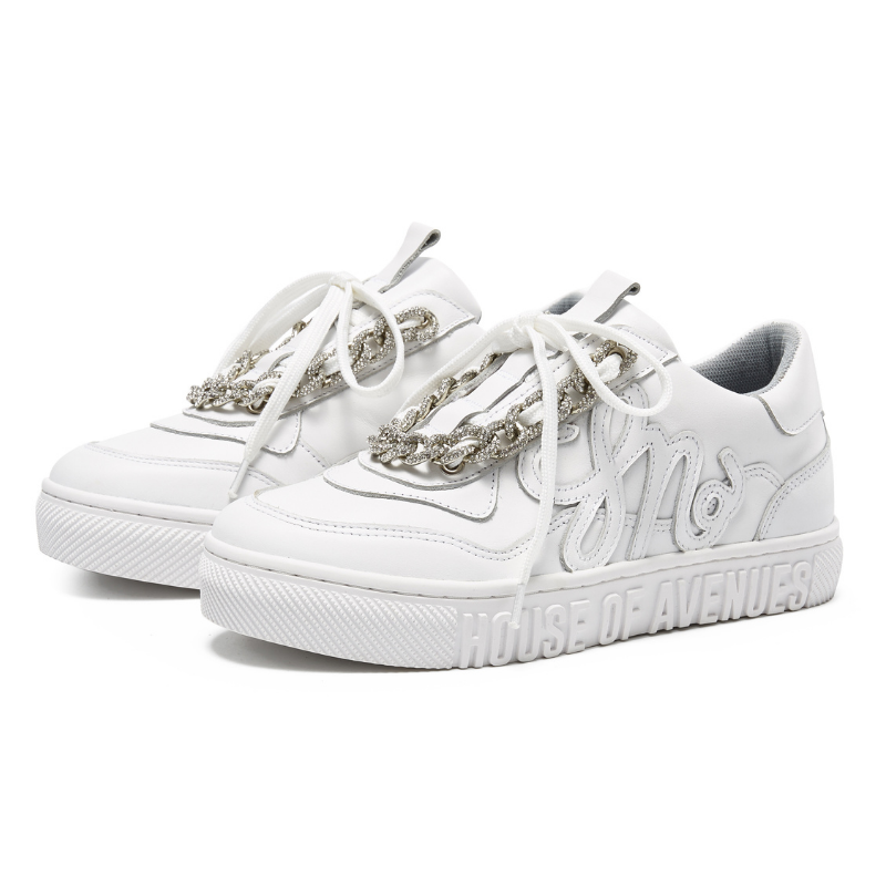 Ladies Rhinestone Chain Sneaker 5550 White - House of Avenues - Designer Shoes | 香港 | 女Ã? House of Avenues