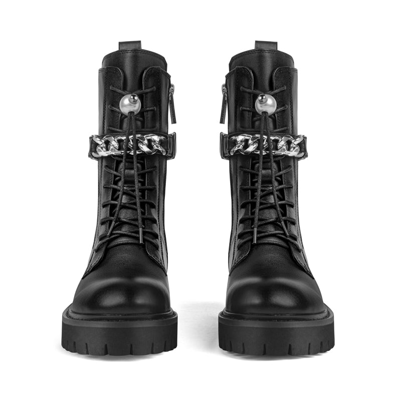 In The Name Of Love Ladies' Chain Leather Military Bootie 5563 Black - House of Avenues - Designer Shoes | 香港 | 女Ã? House of Avenues