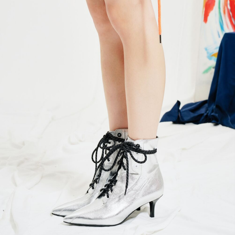 Ladies Retro Lace Up Bootie 5164 Silver House of Avenues