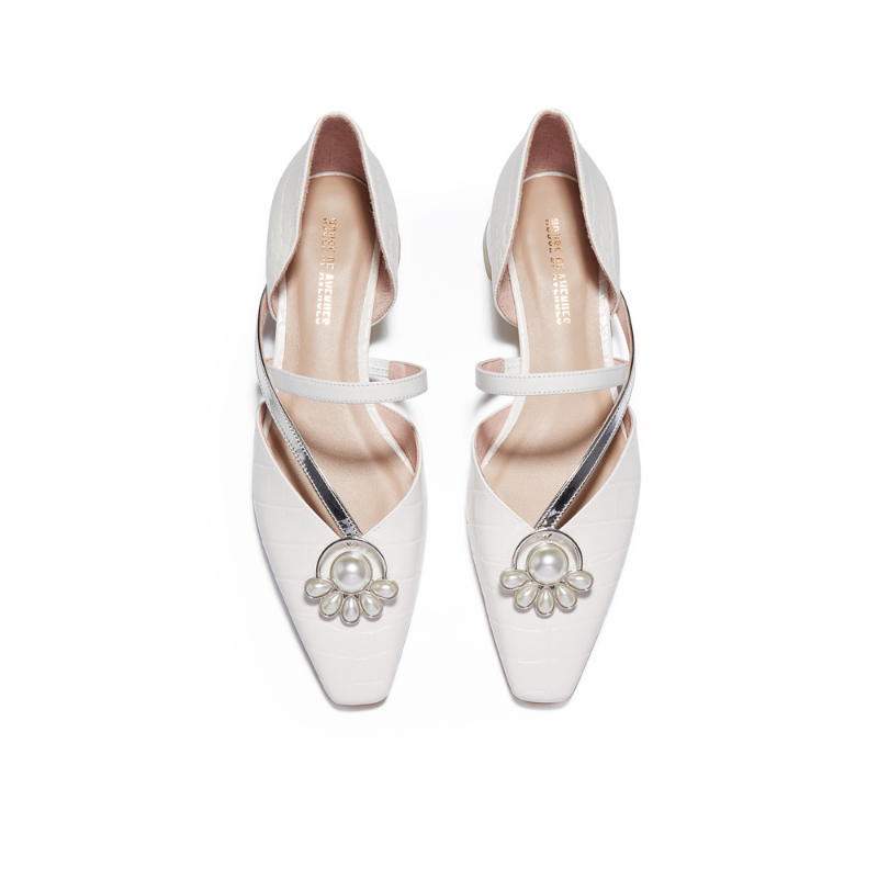 Croco Print Low Heel Mule 5641 White - House of Avenues - Designer Shoes | 香港 | 女Ã? House of Avenues