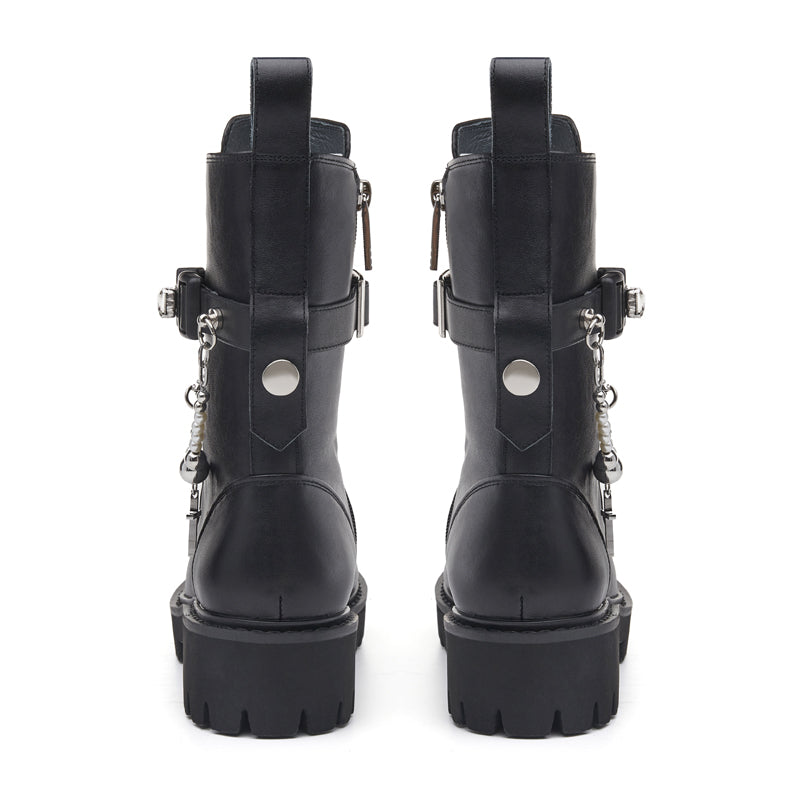 In The Name Of Love Ladies' Cross With Chain Leather Military Bootie 5563 Black - House of Avenues - Designer Shoes | 香港 | 女Ã? House of Avenues