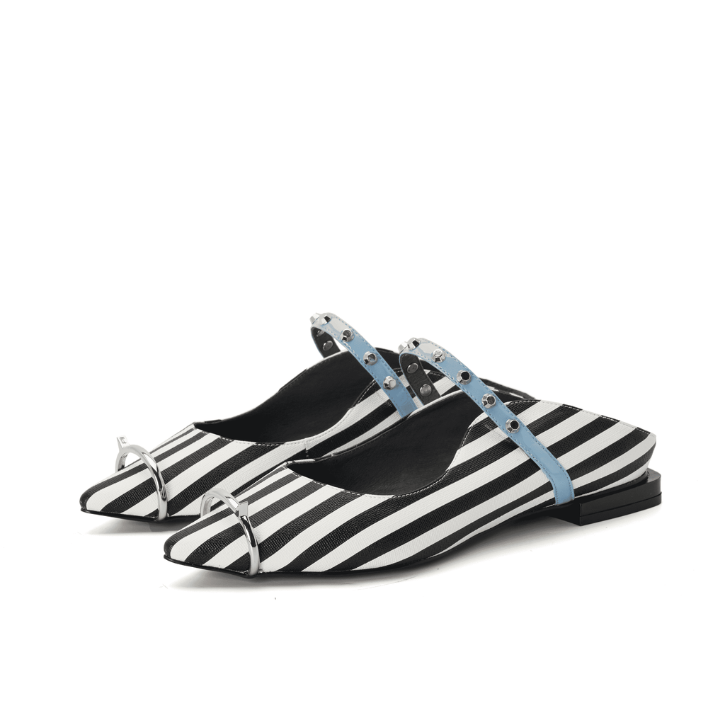 Ladies Ring Toe Flat Mule 4396 Black & White - House of Avenues - Designer Shoes | 香港 | 女Ã? House of Avenues