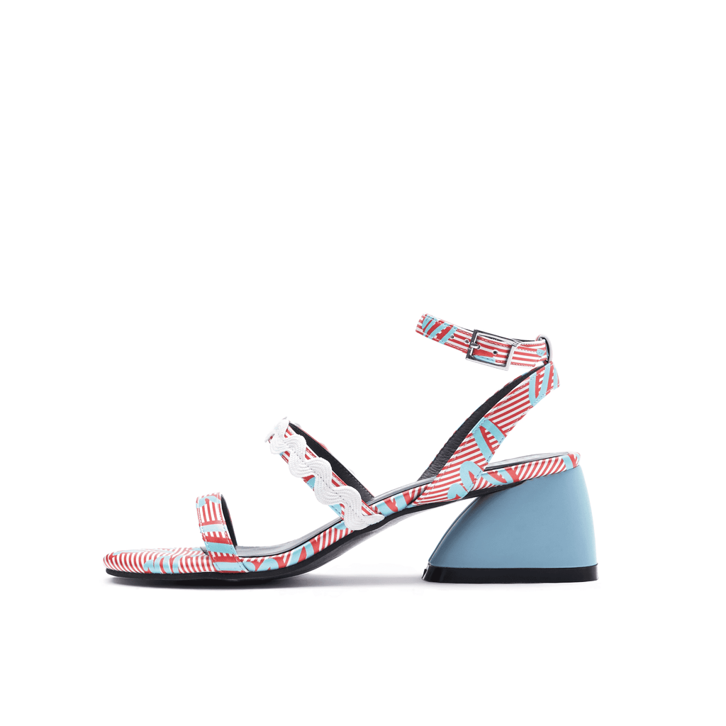Ladies Overall Printed Block Heel Sandal 4453 Red - House of Avenues - Designer Shoes | 香港 | 女Ã? House of Avenues